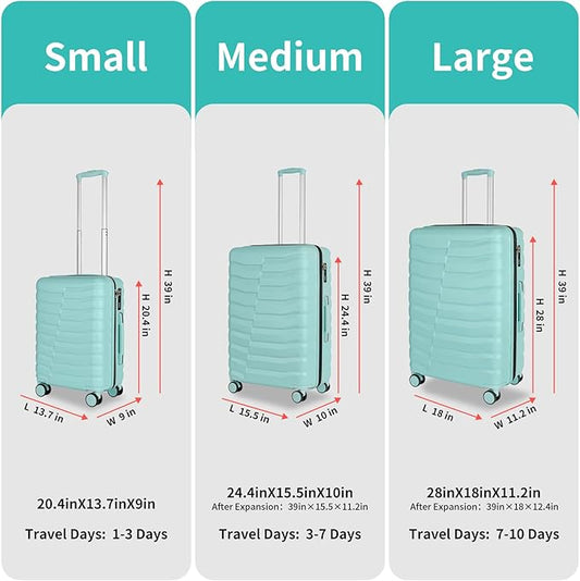 Lightweight Luggage with Spinner Wheels & YKK Zipper, 3-Piece Suitcase ABS+PC Hardside Hard Shell Luggage Set with TSA Lock, Light Mint Green (20+24+28 inch)