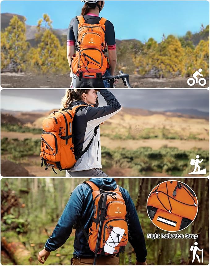 NOOLA Hydration Backpack with 3L Water Bladder - 22L Water Backpack for Hiking, Cycling, Running, Biking - Lightweight Hiking Pack Bag with Rain Cover, Phone Holder and Trekking Pole Holders, Orange
