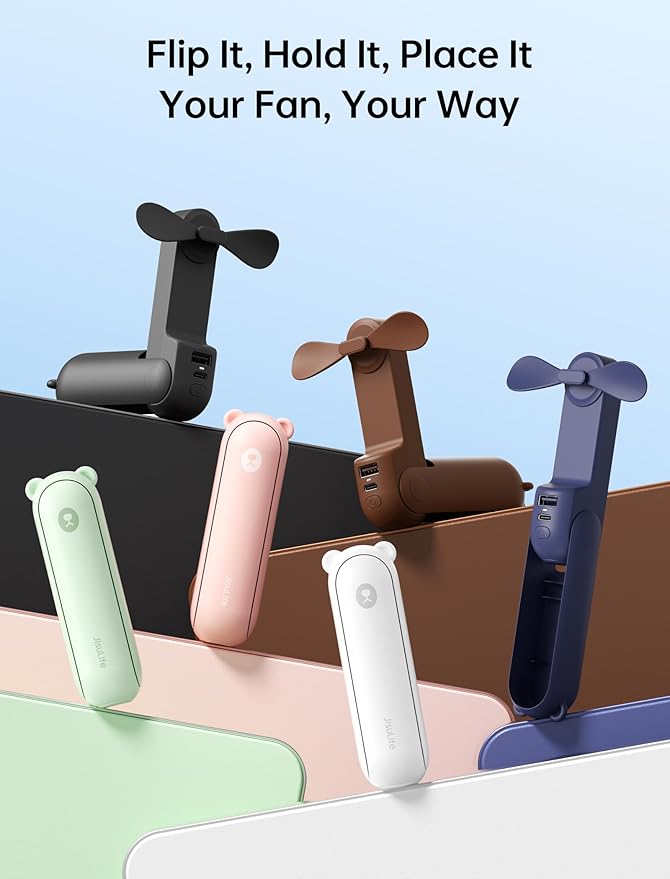 JISULIFE Handheld Mini Fan, 3 IN 1 USB Rechargeable Portable Fan [12-19 Working Hours] with Power Bank, Flashlight, Pocket Design for Travel/Summer/Concerts/Lash, Gifts for Women (Fuchsia)