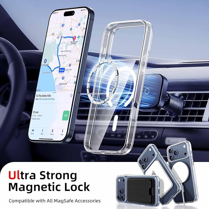 Ntwinro Magnetic for iPhone 17 Pro Clear Case (Compatible with MagSafe) with Pink Detachable Wallet & Card Holder for 3 Cards [RFID Blocking] Military Grade Protective Slim Phone Cover