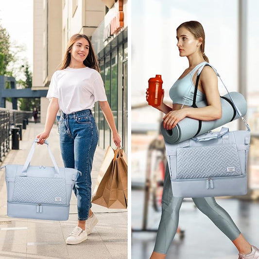 Duffle Bag for Travel, Weekender Bag with Shoe Compartment, Carry On Overnight Bag for Women with Toiletry Bag, Gym Bag with Wet Pocket, Hospital Bags for Labor and Delivery Beige