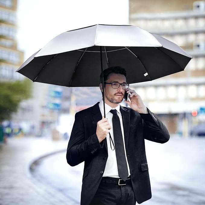 G4Free 46 Inch Inverted Small Travel Umbrella Compact, Reverse UPF 50+ UV Protection Umbrella 10 Ribs Windproof for Rain Double Canopy with Vent Automatic Open Close