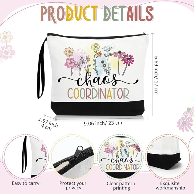 Kacctyen 3 Pcs Chaos Coordinator Gifts Fine Canvas Tote Bag Makeup Cosmetic Bag Chaos Coordinator Appreciation Keychains Gifts for Female Women Birthday
