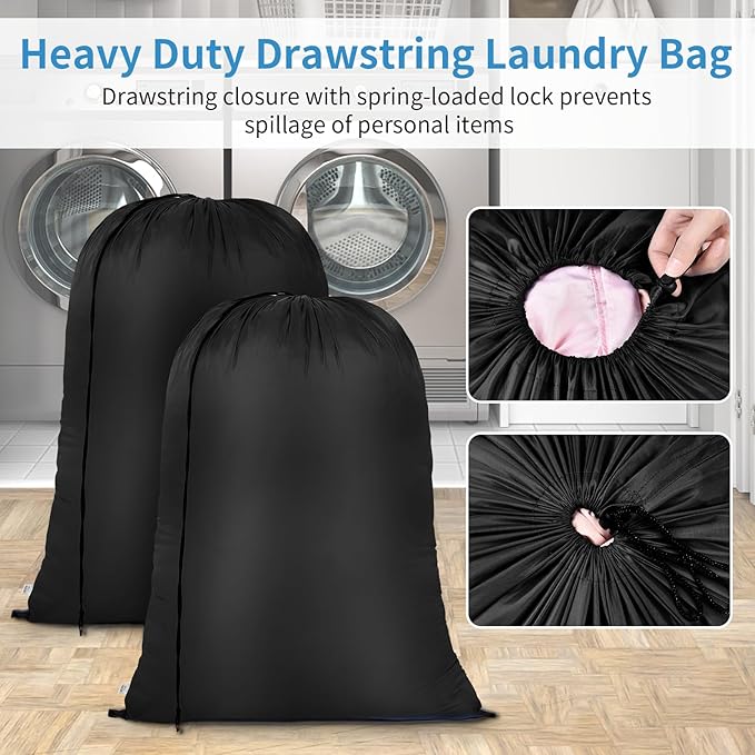 OTraki Large Laundry Bag 28x40 inch Heavy Duty Laundry Hamper Line Bag Dirty Clothes Organizer Drawstring Laundry Bag Machine Washable for Camp Home Tral Dorm Black