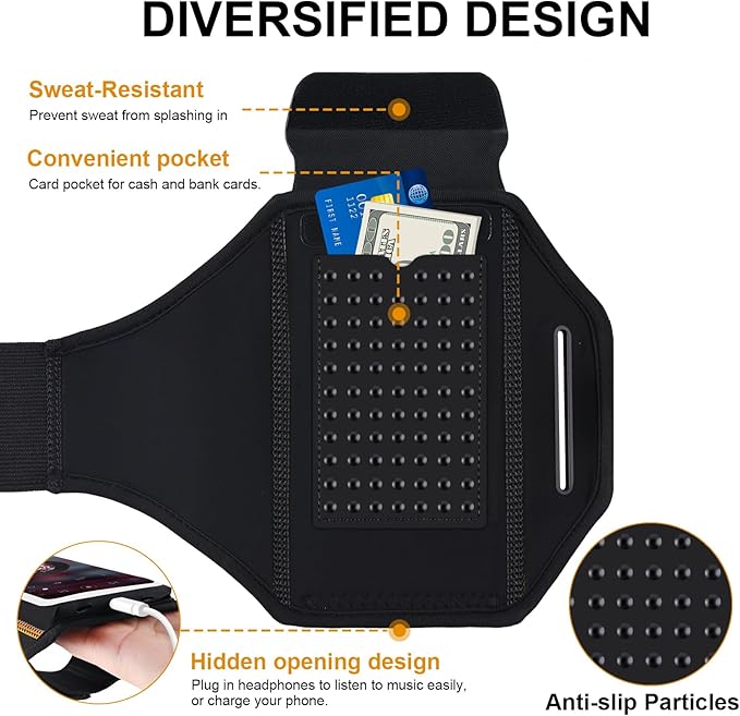 Running Phone Armband with Earphone Holder - 3D Design Cell Phones Armband for iPhone 17/16/15/13 Pro/Plus & S24/S20, Water Resistant Sports Holder with Key Slot - Ideal for 6.9" Phones