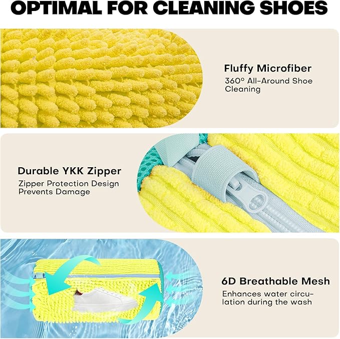 Shoe Washing Machine Bag: Laundry Shoe Bag for Washer and Dryer - 2pc Reusable Shoe Cleaning Bag for Sneaker Tennis Shoes Unstain Cleaner Kit (Yellow 2pcs)