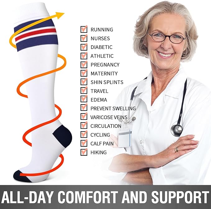 Bluemaple 6 Pack Copper Compression Socks for Women and Men Circulation-Best Support for Medical, Running,Nursing,Athletic