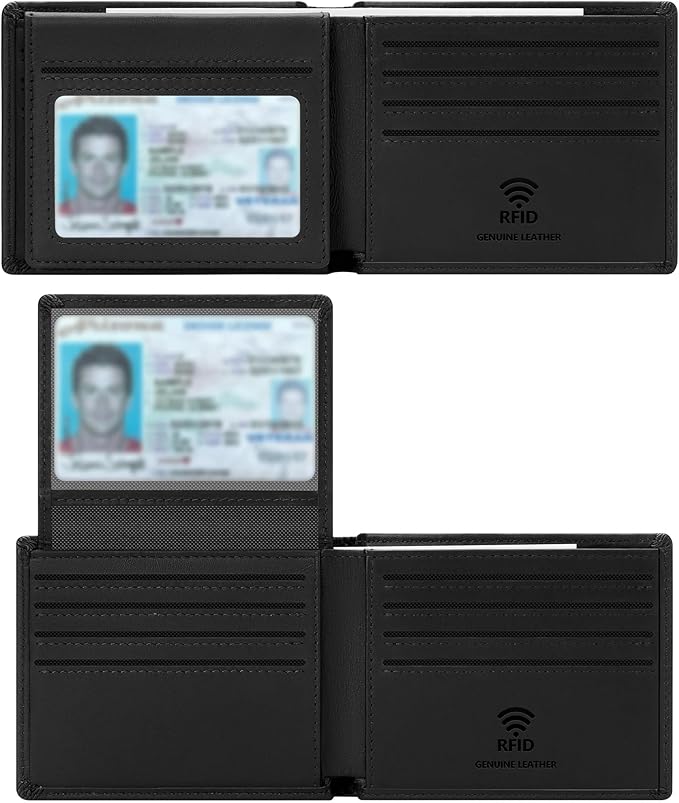 Travelambo Genuine Leather Wallet for Men with Gift Box - Handmade Bifold Stylish - Mens Wallets Rfid Blocking with 2 ID Windows