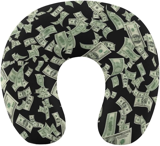 Unisex Travel Neck Pillow Memory Foam U Shaped Cushion Money American Bill Dollars, Washable Cover for Men Women Airplane Car Home Rest
