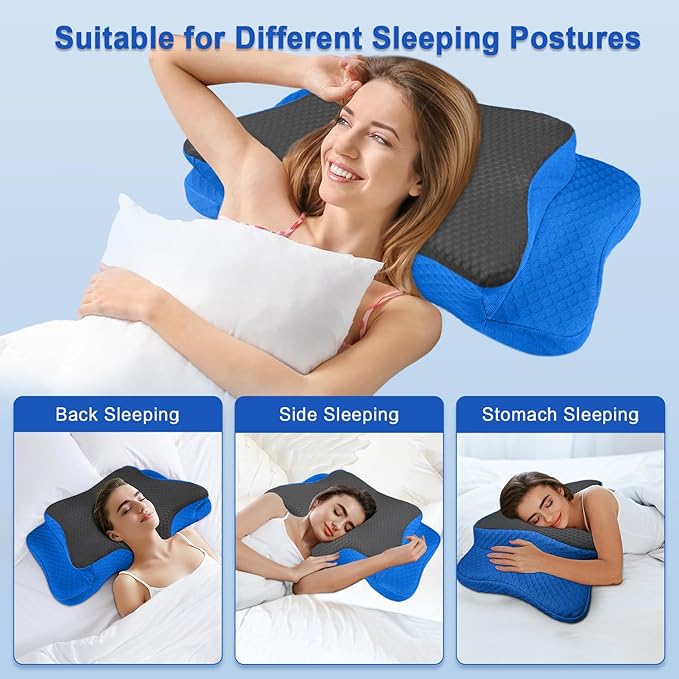 Pain Relief Cervical Pillow for Neck Support, Adjustable Ergonomic Pillow Cozy Sleeping, Odorless Orthopedic Memory Foam Pillows, Contour Bed Pillow for Side Back Stomach Sleeper