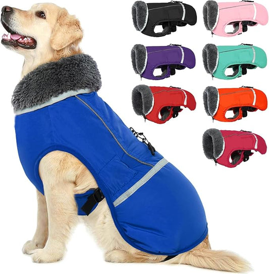 QBLEEV Warm Dog Coat - Reflective Dog Jacket, Waterproof Winter Coat with Turtleneck & Thick Fleece Lining for Small Medium Large Dogs - Snowsuit Christmas Pet Apparel