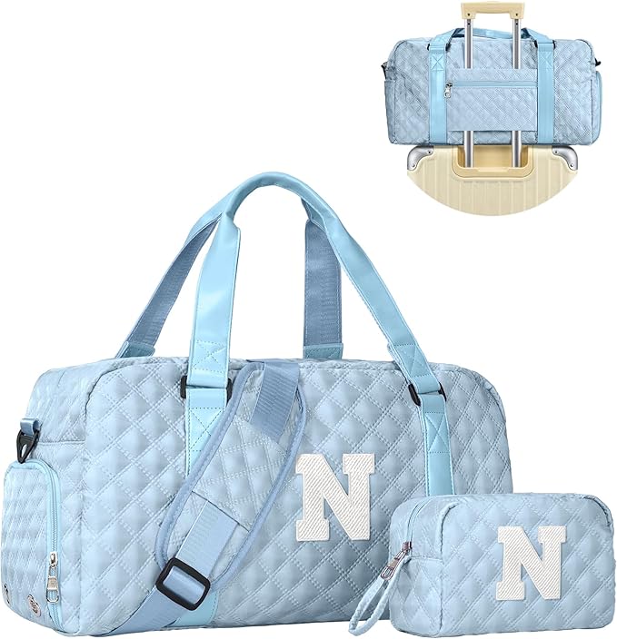 Elilier Initial Travel Duffle Bag Women Girls Gift: Personalized Weekender bags, Dance Cheer bag Sports for Girl, Kid Gymnastics Bags, Birthday Gifts for Women Girls Kids Teens Mom Teacher