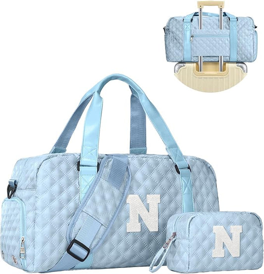 Elilier Initial Travel Duffle Bag Women Girls Gift: Personalized Weekender bags, Dance Cheer bag Sports for Girl, Kid Gymnastics Bags, Birthday Gifts for Women Girls Kids Teens Mom Teacher