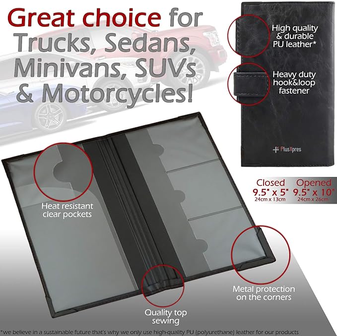 Auto Insurance and Registration Card Holder - Vehicle Glove Box Document Organizer - Car Essential Paperwork Holder for DMV, AAA, Contact Information Cards - Premium PU Leather Wallet Case - Black