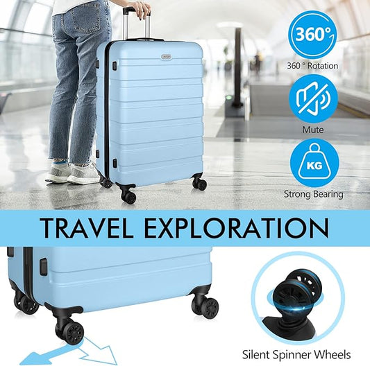 AnyZip Luggage PC ABS Hardside Lightweight Suitcase with 4 Universal Wheels TSA Lock Checked-Large 30 Inch Light Blue