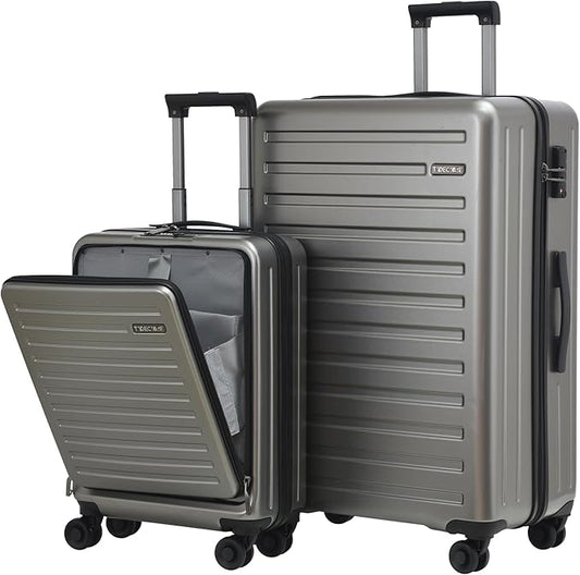 TydeCkare 2pcs 20/28" Luggage Set Lightweight HardShell, Only 20 Inch Carry On 21.65 * 15.35 * 7.87" Cabin Suitcase with Front Pocket, 28 Inch 19.68 * 11.81 * 29.92" Checked Luggage, Gray