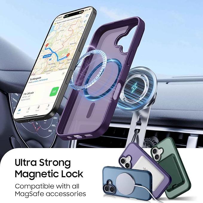 Ntwinro Magnetic for iPhone 17 Case (Compatible with MagSafe) with Detachable Wallet & Card Holder for 3 Cards [RFID Blocking] Military Grade Protective Slim Phone Cover, Purple