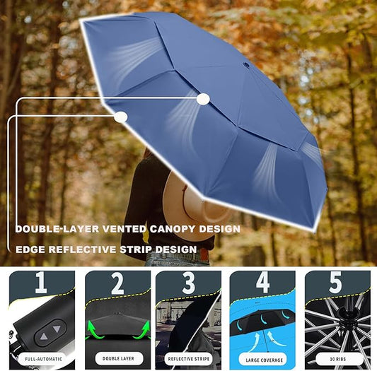 MRTLLOA 42/49 Inch Compact Windproof Travel Umbrella for Rain, Lightweight, Portable, Automatic, Strong, Waterproof Folding Umbrellas for Women, Men and Teenagers