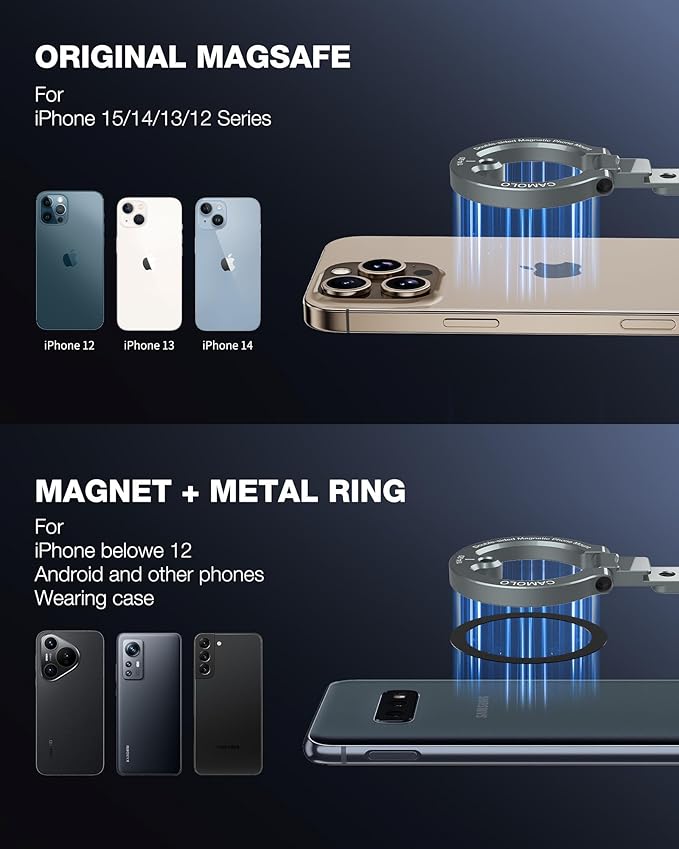 Dual Magnetic Phone Holder Compatiable with Magsafe for iPhone 16 15 14 13 12 Pro Max Plus Series, 1/4" Screw Tripod Mount, Gym Magnetic Phone Stand Travel(Silver)