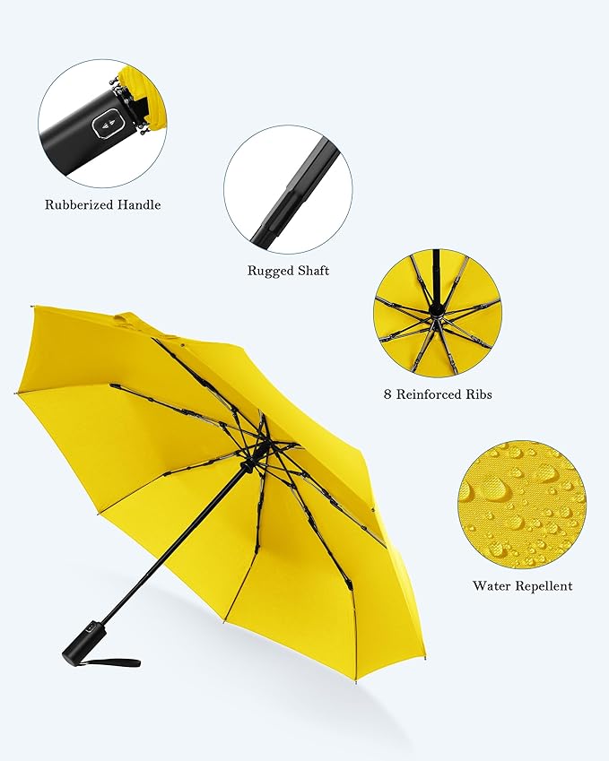 Windproof Travel Umbrella, Automatic Folding Compact Lightweight Umbrella for Women & Men, Durable and Portable, Fits Easily in Purse or Backpack