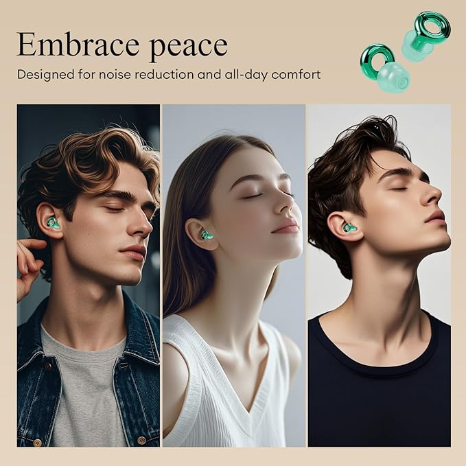 Noise Cancelling Ear Plugs 45dB – Reusable Silicone Earplugs for Sleeping, Snoring, Travel, Concerts & Work with 8 Eartips – Soft Comfortable Hearing Protection (Green, One Size)