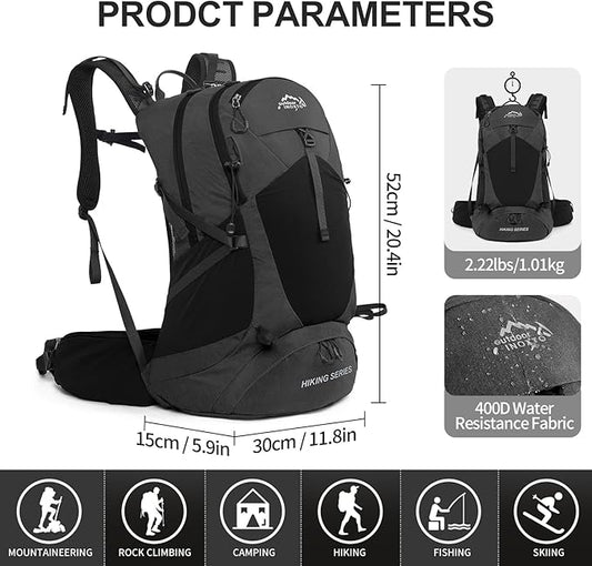 Hiking Backpack, Waterproof Hiking Daypack with 3L Water Bladder and Rain Cover, Lightweight Travel Camping Backpack for Men Women (Black)