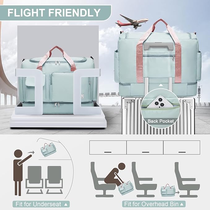 Small Gym Bag for Women, Travel Duffle Bag Carry On Weekender Bag with Shoe Compartment