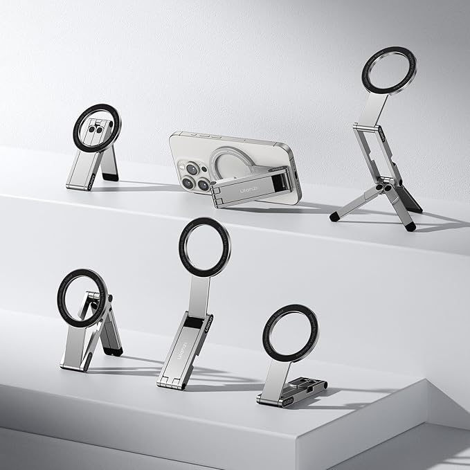 ULANZI MA60 Magnetic Phone Tripod Stand for iPhone - Aluminium Smartphone Mini Tripod Pocket Cell Phone Stand Strong Magnet Quick Mount Compatible with iPhone 16 15 14 13 13 Series, Silver