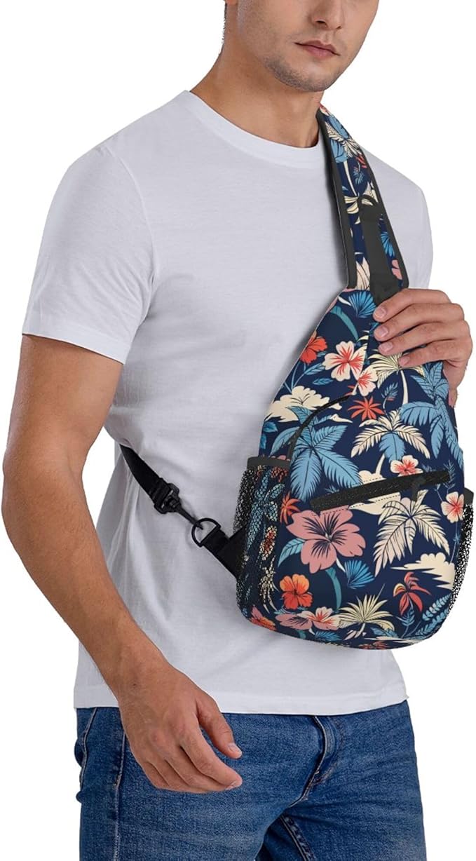 Hawaii Tropical Palm Sling Backpack Crossbody Bag Casual Chest Bags Travel Hiking Daypack Shoulder Bag for Women Men