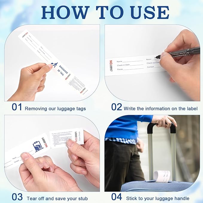 1000 Tags Paper Luggage Tags for Hotels Baggage Claim Check Tags with Transfer Tape Serial Numbering Paper Luggage Tags Hotel Luggage Claim Tag Claim Ticket for Suitcase Motel Bag Storage (White)
