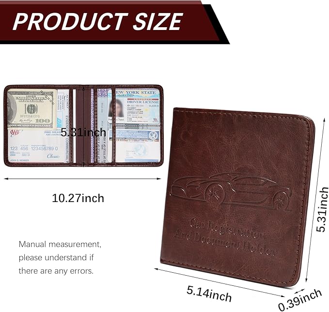 2-Pack Registration and Insurance Card Holder, Vehicle Glove Box Car Organizer with Magnetic Closure, Interior Car Accessories for Documents, Cards, License Storage, Dark Brown