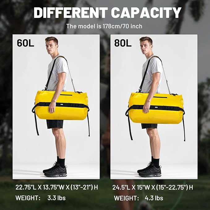 MIER Large Waterproof Duffel Bag Rolltop Dry Backpack Duffle Bags for Kayaking, Rafting, Boating, Swimming, Camping, Travel, Gym, Beach, 60L/80L