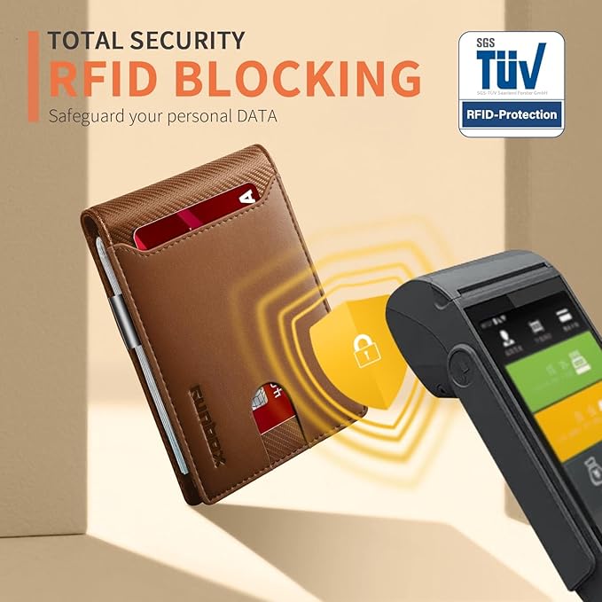 RUNBOX Slim Wallets for Men - Leather Money Clip Mens Wallet - RFID Blocking Front Pocket Bifold Wallet - Thin Credit Card Holder with Gift Box