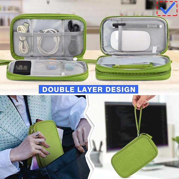 Electronic Organizer Travel Cable Accessories Bag, Case for Cable, Cord, Charger, Phone, Power Bank, Earphone (Grass Green, Medium)