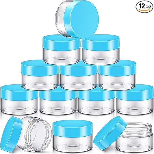 SATINIOR 12 Pack 8 oz Plastic Container Jars with Lids Round Clear Travel Cosmetic Container Slime Jars for Toiletries, Lotion, Cream, Ointments, Makeup, Rhinestone, Samples, Kitchen Storage(Blue)