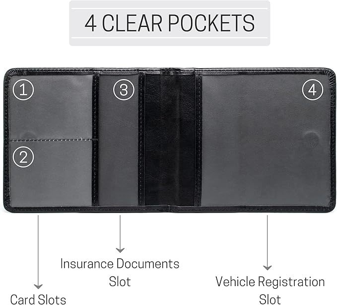 CANOPUS Car Registration and Insurance Holder, PU Leather Card Holder, Vehicle Glove Box Organizer for Auto, SUV, Truck and Motorcycle, Black