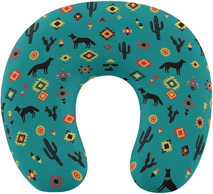 Compact Polyester Neck Support Pillow, Southwestern Native American U-Shaped, U-Shape Rest Cushion for Car Office Travel, Machine Washable Comfort