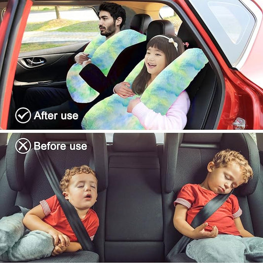 Travel Pillow, Travel Pillow for Kids, Sleeper Hold Pillow Travel, Removable U-Shaped Pillow for Adults and Children to Support Head and Body in The Back Seat of Long Car Trips (DCGreen)