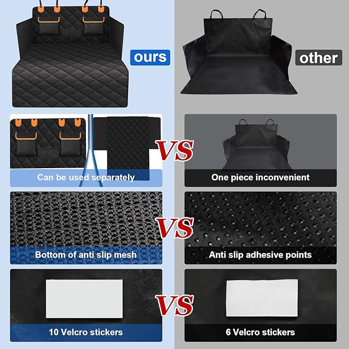 4-in-1 SUV Cargo Liner for Dogs, Non-Slip Water Resistant Pet Trunk Mat with Side Flaps Protector & Back Seat Organizer, Dog Backseat Cover for SUVs Vans（54" W x 88" L）