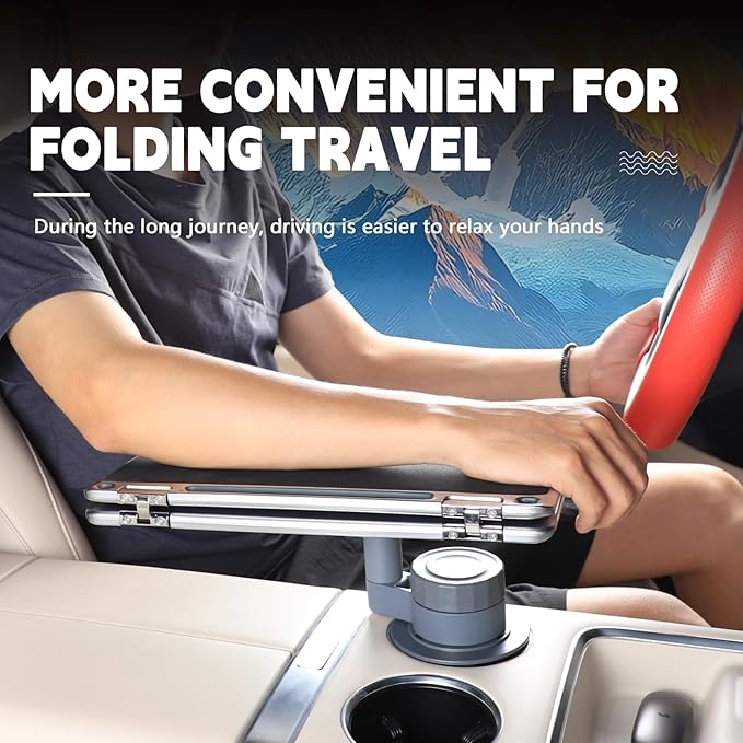 360° Rotating Folding Cup Holder Table, Steering Wheel Tray, Car & Laptop Desk - Car Accessories for Women & Men, Fit Tesla Model Y/3/S/Explorer/Maverick (Foldable Car Table Board (Black))