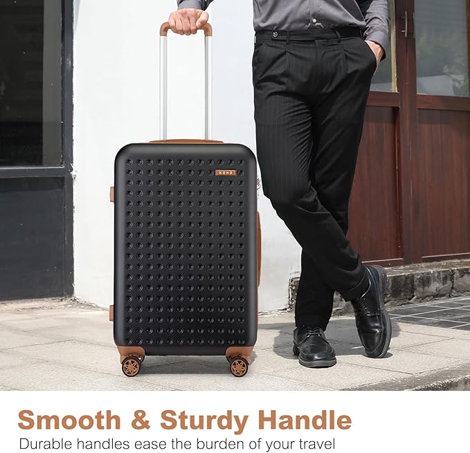Kono 24 Inch Luggage Medium checked Lightweight Hardside Suitcase with Spinner Wheels & Built-in TSA Lock, Black