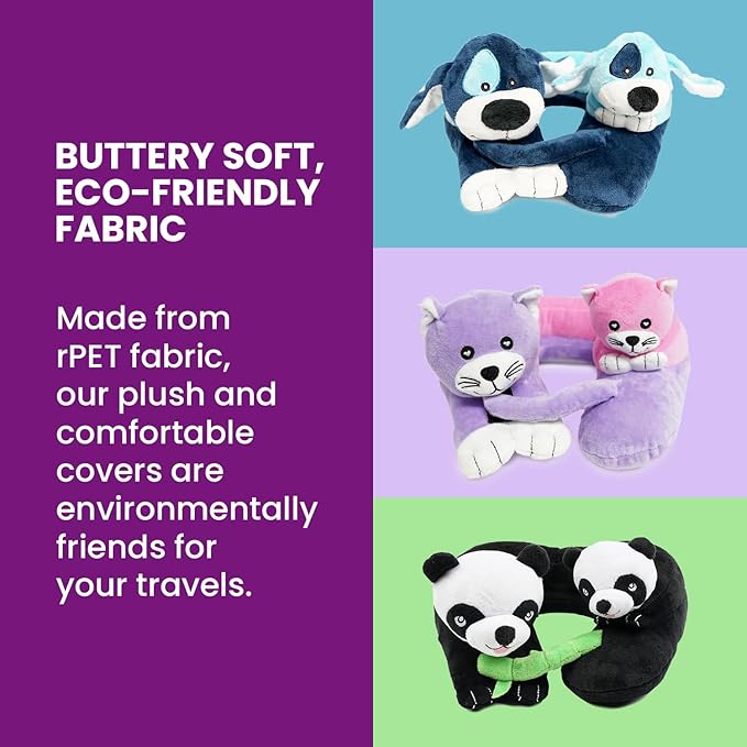 Cabeau Airplane Travel Pillow for Kids – Evolution Kids – Neck Support for Sleeping on Airplanes, Trains, and Cars – Cute, Cozy, and Cuddly Animal Pal for On-The-Go Journeys (Puppies)