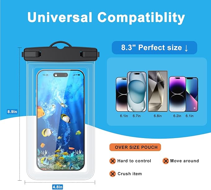 2 Pack Waterproof Phone Pouch for iPhone 17 16 15 14 13 12 11 Pro Max Plus Air, IPX8 Cellphone Dry Bag with Detachable Lanyard for Beach Cruise Ship Travel Essentials (Clear+Clear)