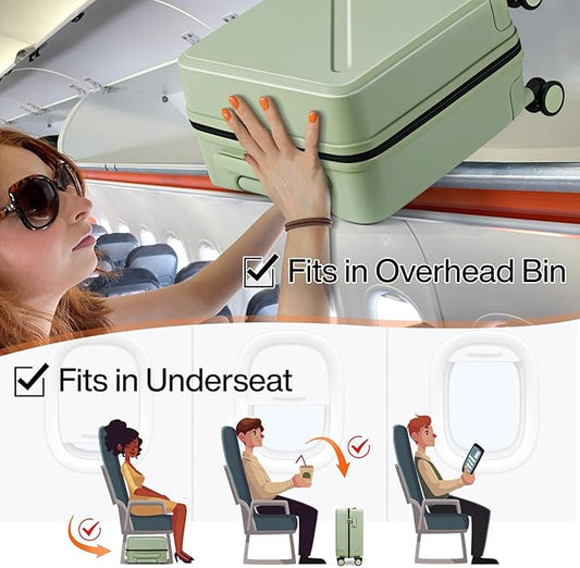 MILADA Underseat Carry On Luggage With Wheels 16 Inch Small Suitcase Underseat Carry On bag Mini Travel Luggage Personal Item Hard Case Luggage TSA Approved Luggage,Bamboo Green