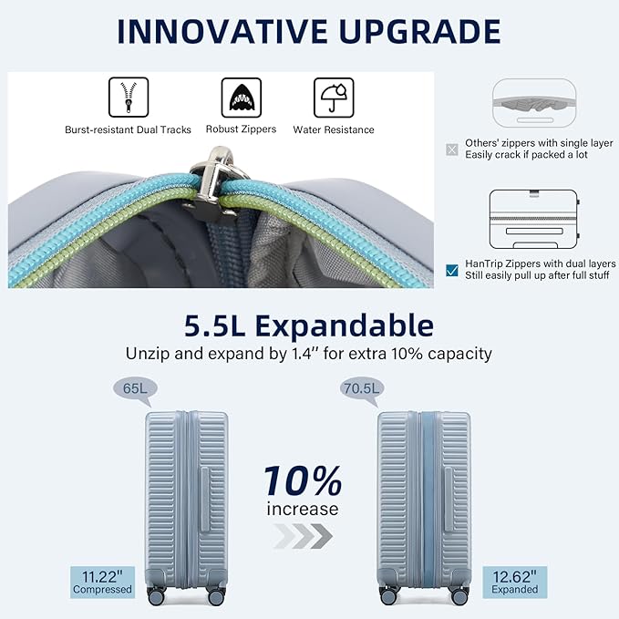 Hard Shell Suitcases 24 Inch Check in Luggage with Spinner Wheels, Expandable Travel Luggage with Cup Holder Charger Built in, Checked Medium Suitcase Lightweight Suitcases, Silver