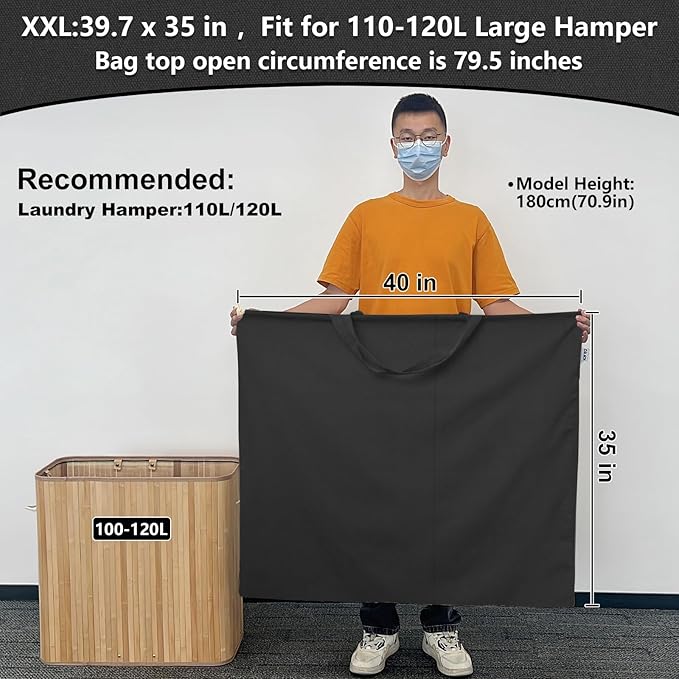 Canvas Laundry Bag 40in x 35in, Thick Cotton Laundry Bag with Handles & Drawstring, Extra Large Heavy Duty Washable Canvas Storage Sack (XXL, Black)