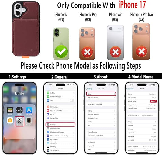 GUERNICA for iPhone 17 (6.1") Case Wallet with Card Holder, RFID Blocking Leather Protection, Shockproof Women Men Phone Case for Apple 17, Wine Red
