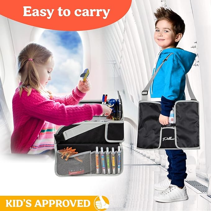 PILLANI Kids Travel Tray for Car - Car Seat Tray for Kids, Road Trip Essentials Must Haves - Carseat Table Roadtrip Activities - Toddler Lap Desk Organizer for Airplane - Travel Essentials - Pack of 2