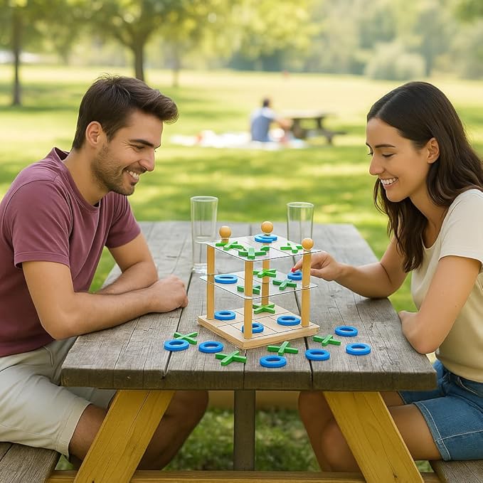 3D Ultimate Wooden Tic Tac Toe Board Game – Classic XO Strategy Game for Kids & Adults, Fun Family Table Games Night, Durable Wooden Tabletop Game