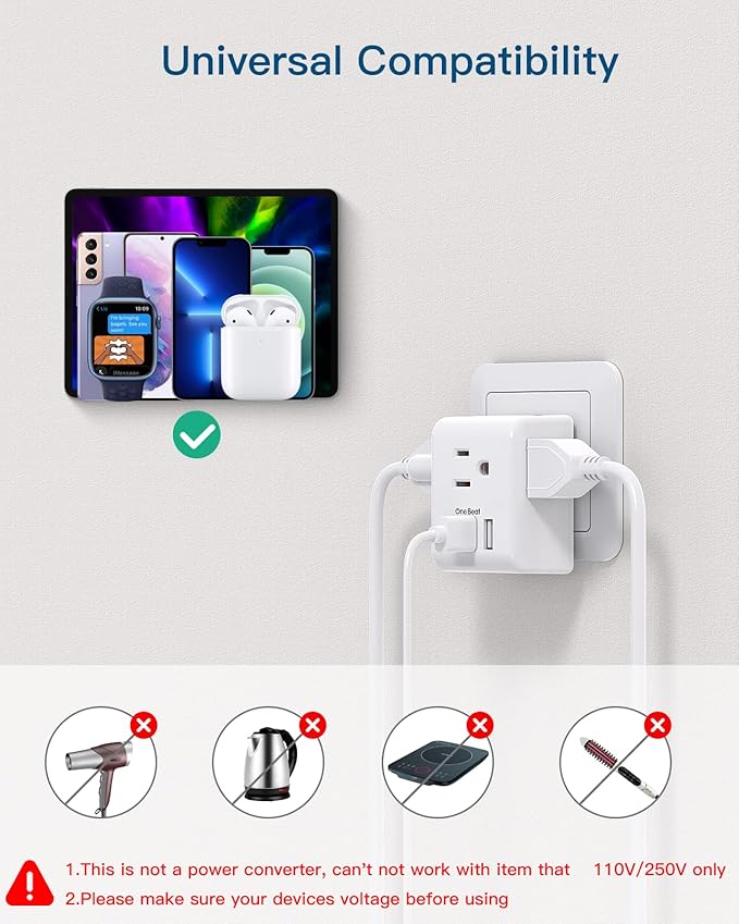 2 Pack European Travel Plug Adapter, International Power Plug Adapter with 3 Outlets 3 USB Charging Ports(1 USB C), Type C Plug Adapter Travel Essentials to Most Europe EU Spain Italy France Germany